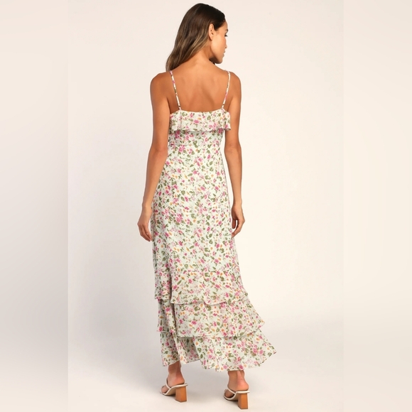 Lulu's Blossom Mint Floral Print Ruffled Maxi Dress - Picture 2 of 3